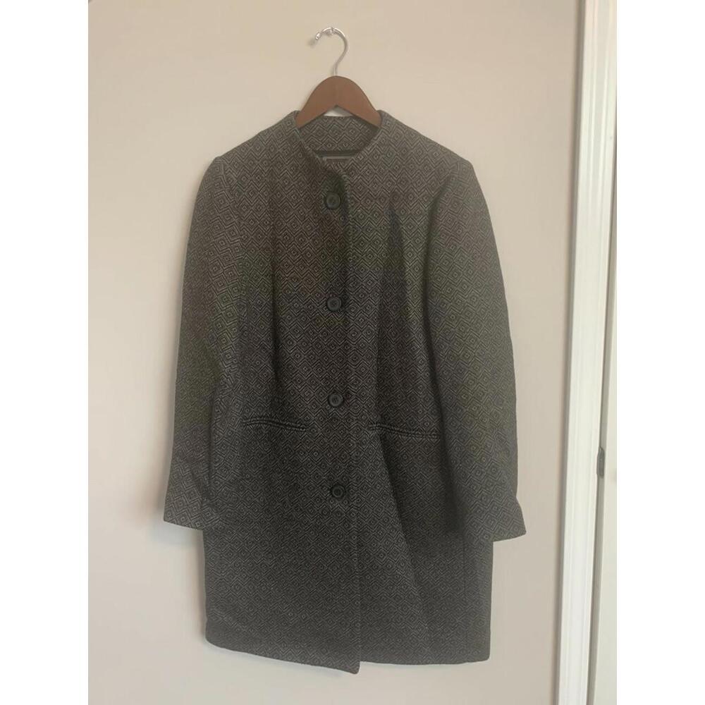 NWOT Womens Italian Navy/Taupe Peserico Collarless Coat (L)